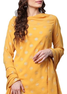 2 Pc Mustard Readymade Georgette Kurti Set