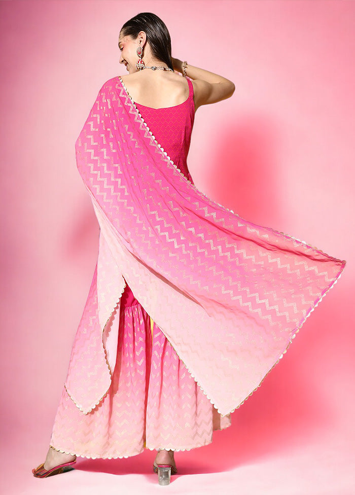 3 Pc Pink Readymade Silk Dupatta Suit Set