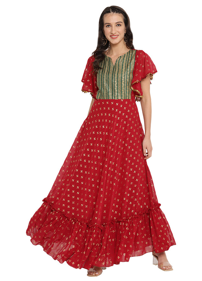 Maroon Readymade Georgette Gown - Indian Silk House Agencies