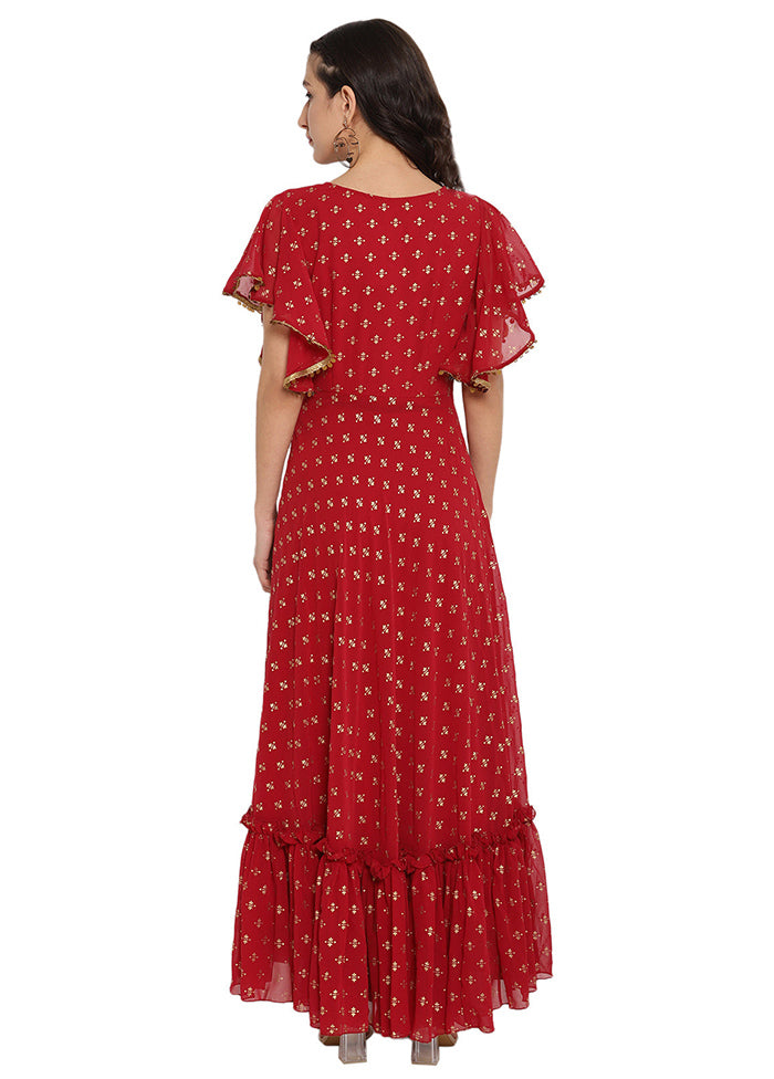 Maroon Readymade Georgette Gown - Indian Silk House Agencies