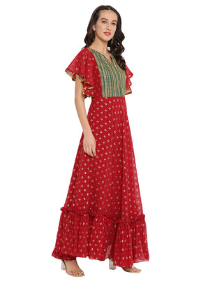 Maroon Readymade Georgette Gown - Indian Silk House Agencies