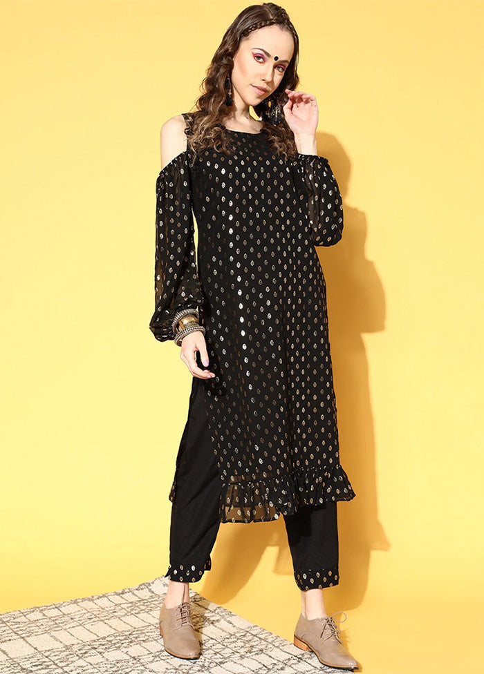 Black Pure Readymade Georgette Kurti