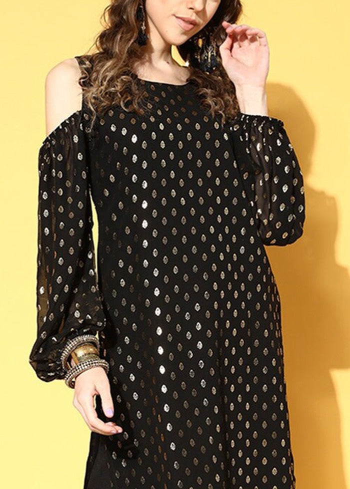 Black Pure Readymade Georgette Kurti