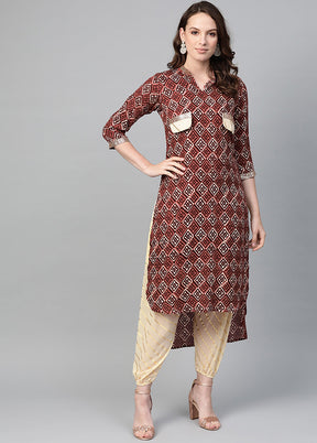 2 Pc Brown Readymade Viscose Kurti Set