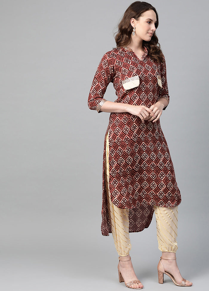 2 Pc Brown Readymade Viscose Kurti Set