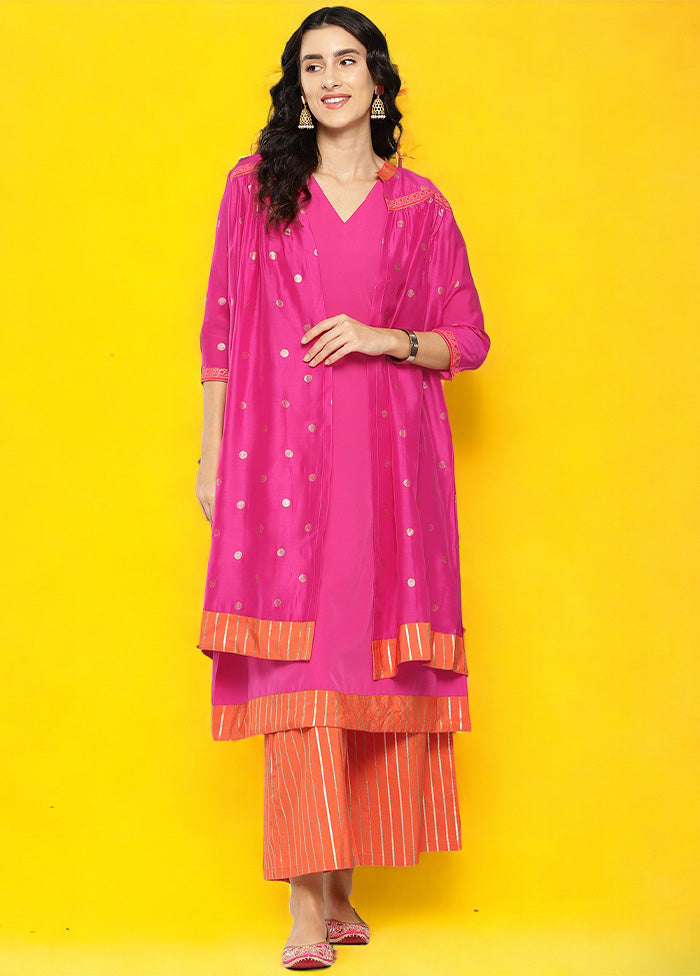 2 Pc Pink Readymade Silk Kurti Set