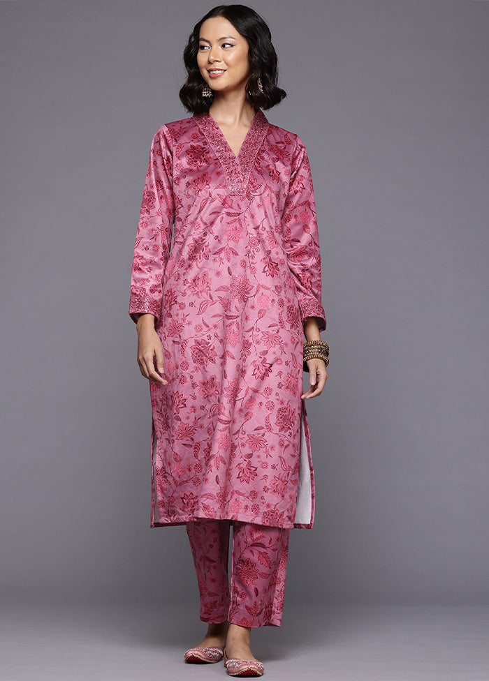 2 Pc Pink Readymade Velvet Kurti Set