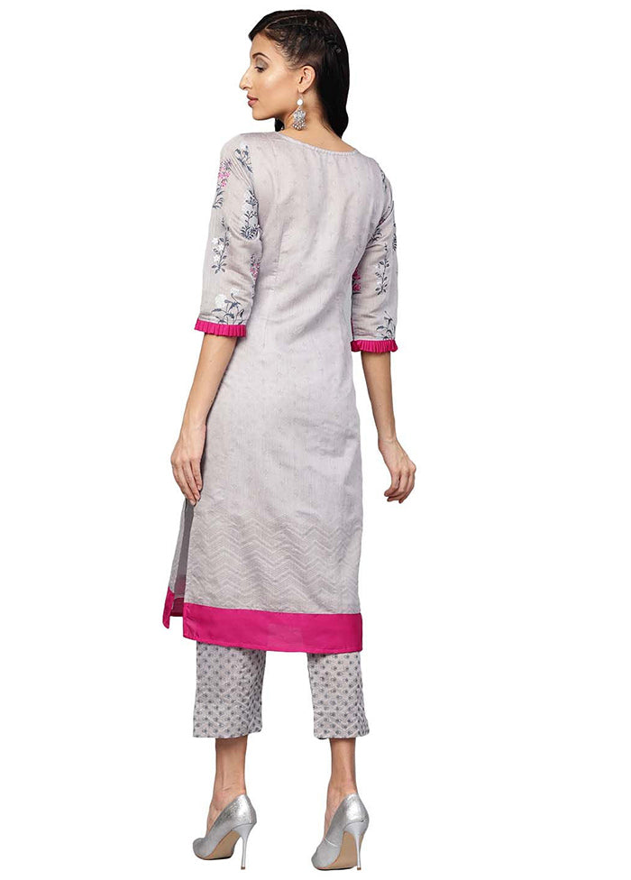 2 Pc Grey Readymade Chanderi Kurti Set