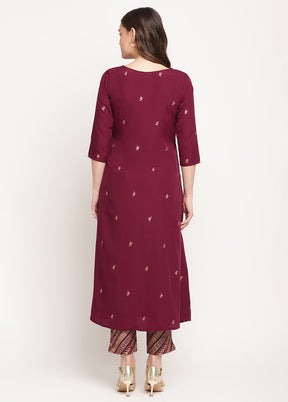 2 Pc Wine Readymade Silk Kurti Set