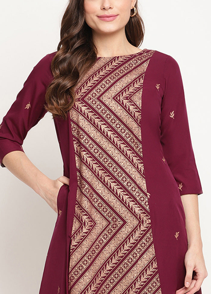 2 Pc Wine Readymade Silk Kurti Set