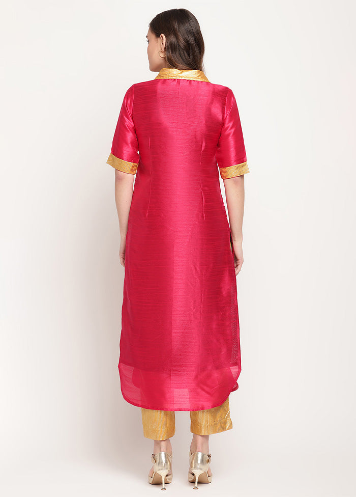 2 Pc Dark Pink Readymade Silk Kurti Set