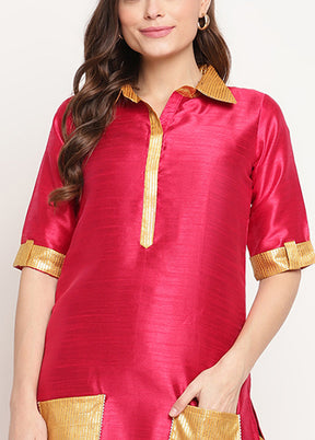 2 Pc Dark Pink Readymade Silk Kurti Set