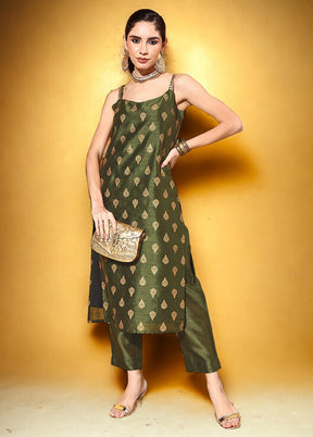 2 Pc Mehendi Readymade Silk Kurti Set