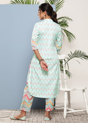 2 Pc Sky Blue Readymade Silk Kurti Set