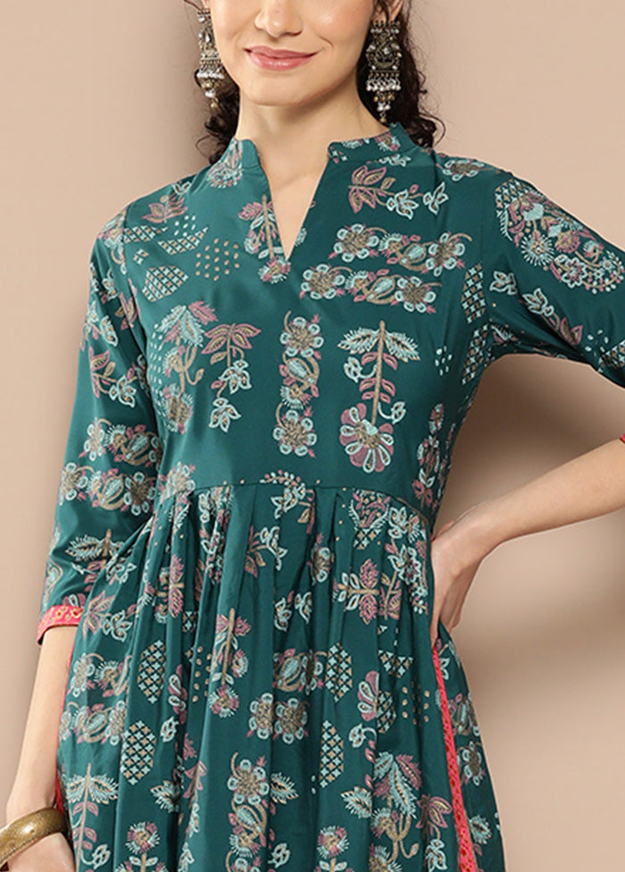 2 Pc Green Readymade Silk Kurti Set