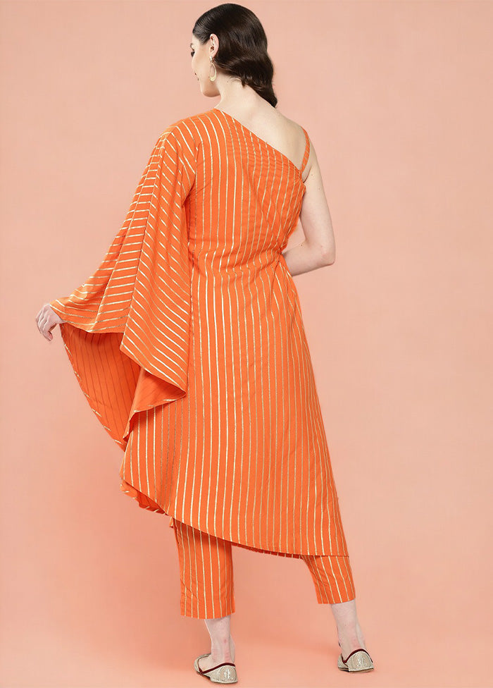 2 Pc Orange Readymade Silk Tunic Set