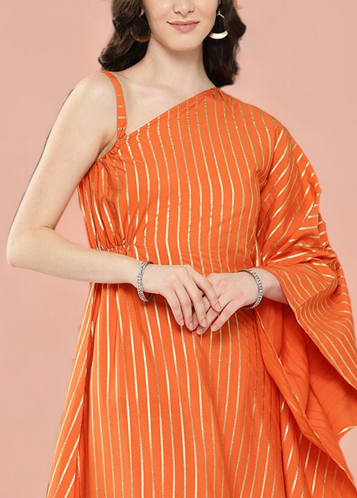 2 Pc Orange Readymade Silk Tunic Set