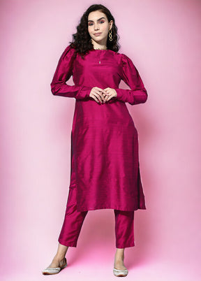 2 Pc Burgundy Readymade Silk Kurti Set