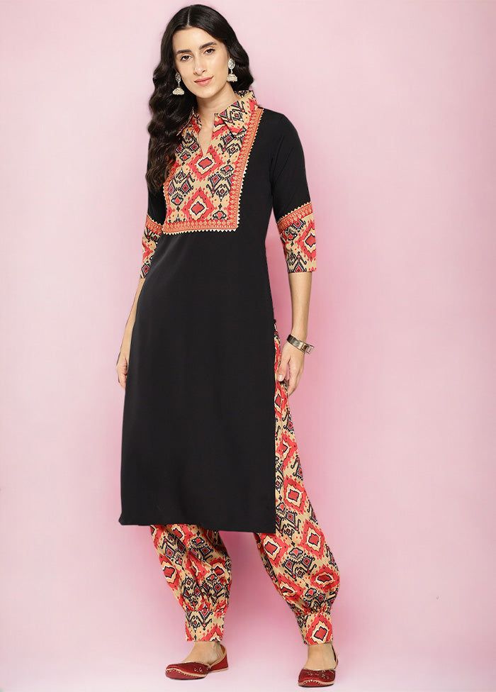 2 Pc Black Readymade Silk Kurti Set