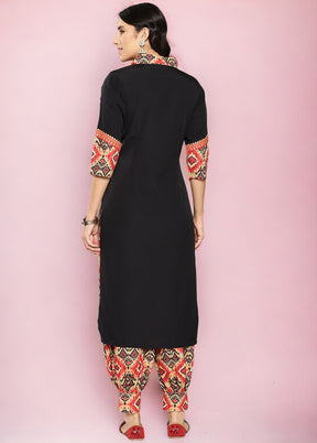 2 Pc Black Readymade Silk Kurti Set