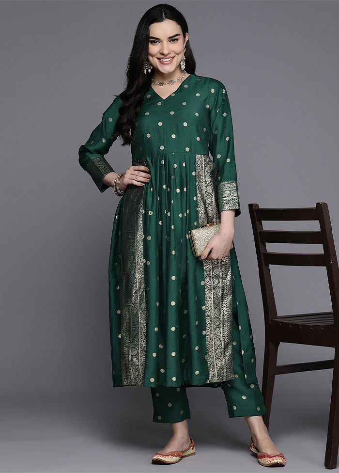 2 Pc Green Readymade Chanderi Kurti Set