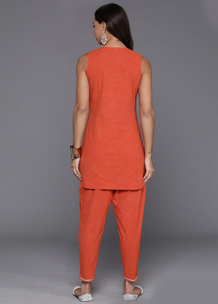 2 Pc Orange Pure Readymade Cotton Tunic Set