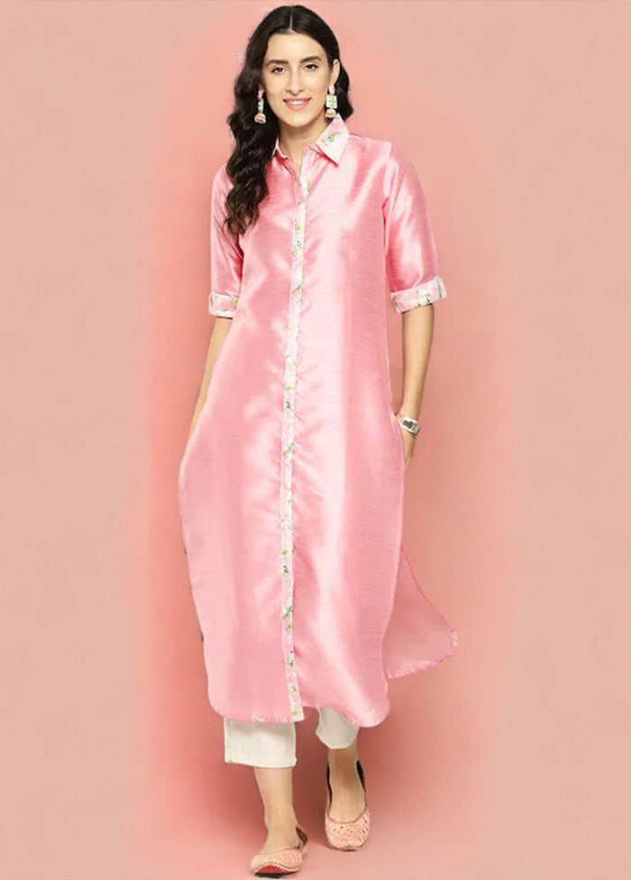 Pink Readymade Silk Kurti