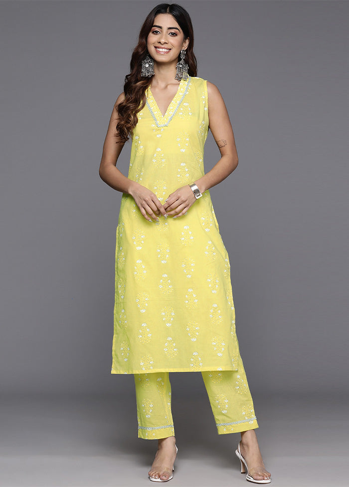 2 Pc Yellow Pure Readymade Cotton Kurti Set