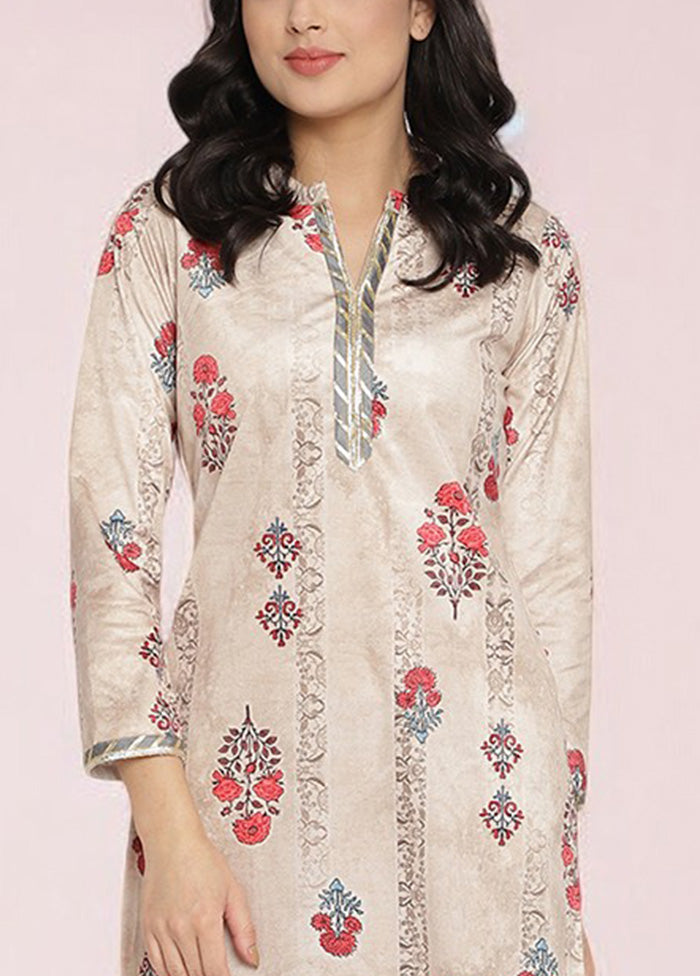 2 Pc Beige Readymade Velvet Kurti Set