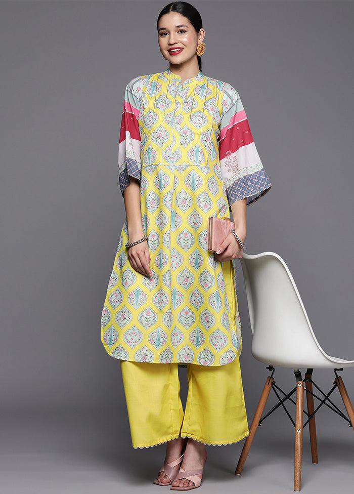 2 Pc Yellow Pure Readymade Cotton Kurti Set