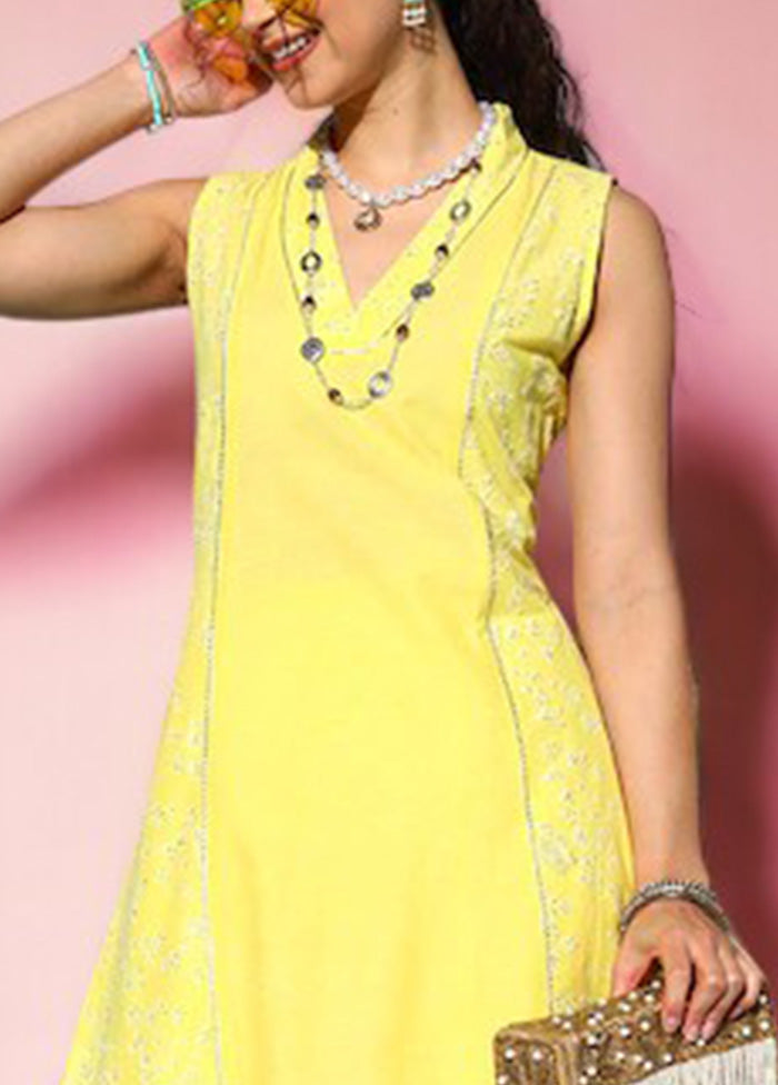 2 Pc Yellow Readymade Cotton Kurti Set