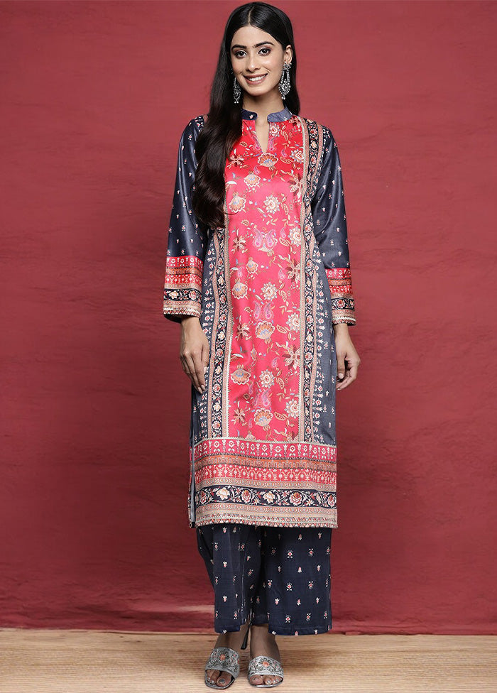 2 Pc Navy Blue Readymade Velvet Kurti Set