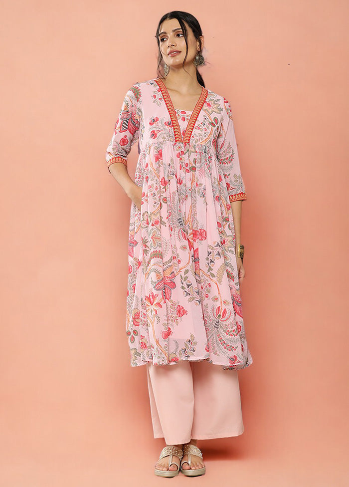 2 Pc Pink Readymade Georgette Kurti Set