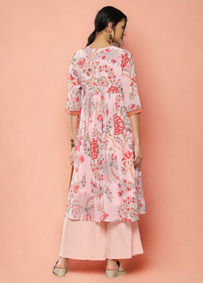 2 Pc Pink Readymade Georgette Kurti Set