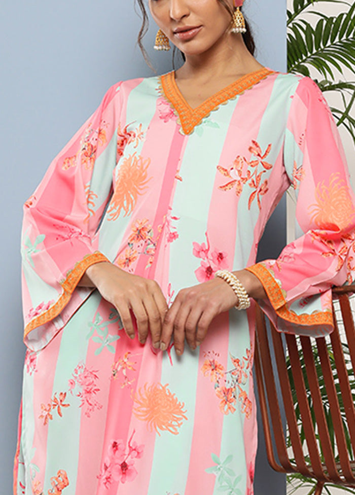 2 Pc Pink Readymade Silk Kurti Set