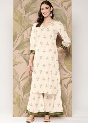 2 Pc Off White Readymade Silk Kurti Set