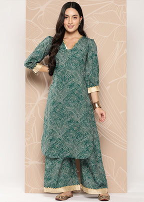 2 Pc Dark Green Readymade Silk Kurti Set