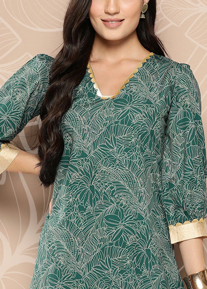 2 Pc Dark Green Readymade Silk Kurti Set