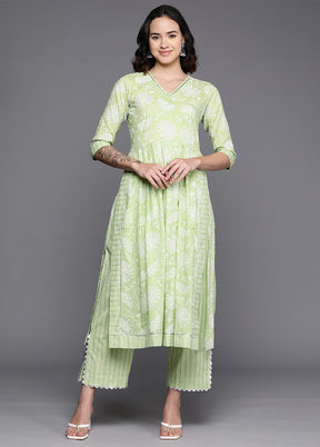 2 Pc Pista Green Pure Readymade Cotton Kurti Set