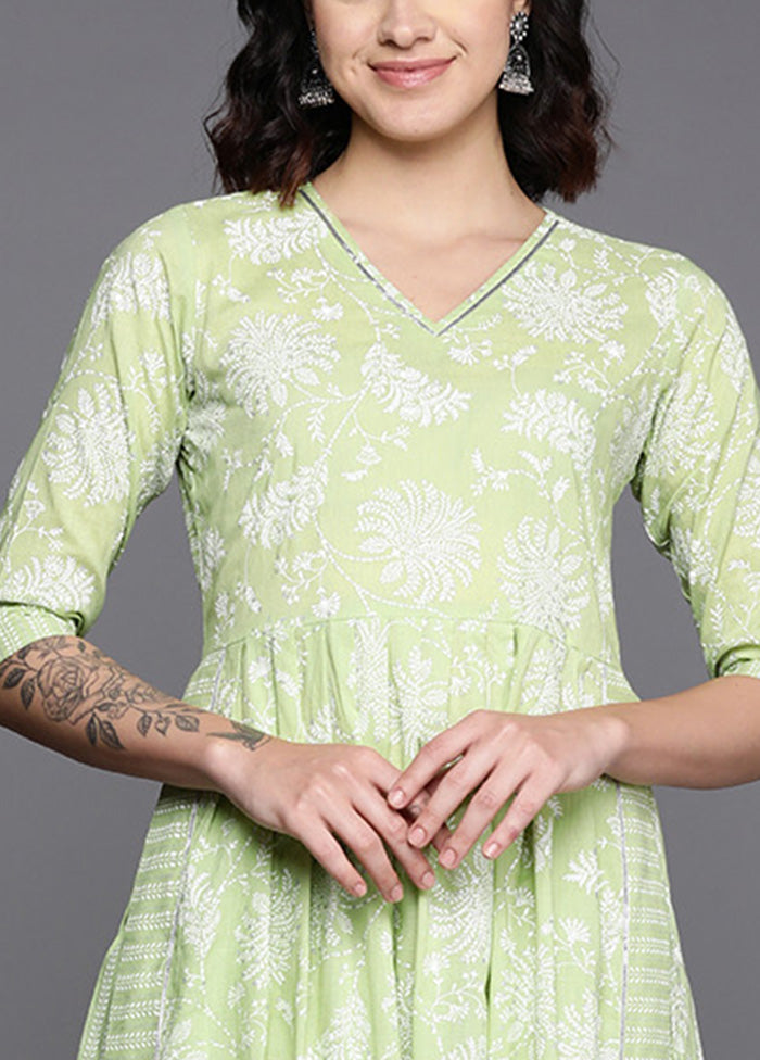 2 Pc Pista Green Pure Readymade Cotton Kurti Set