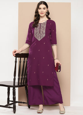 2 Pc Burgundy Readymade Silk Kurti Set