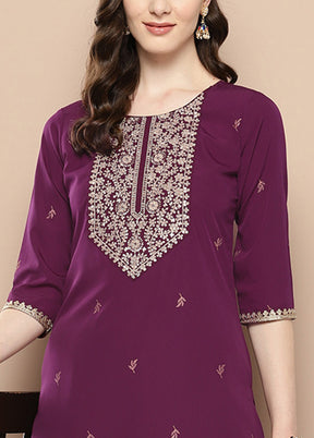 2 Pc Burgundy Readymade Silk Kurti Set