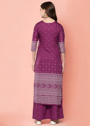 2 Pc Purple Readymade Silk Kurti Set