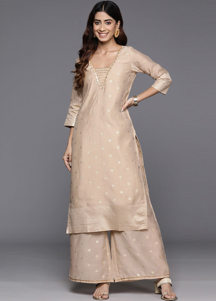 2 Pc Beige Readymade Chanderi Kurti Set