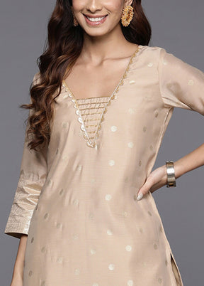 2 Pc Beige Readymade Chanderi Kurti Set