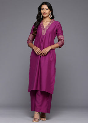 2 Pc Purple Readymade Silk Kurti Set