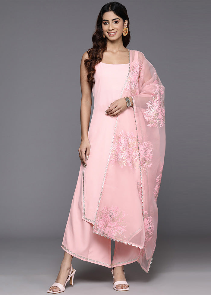 3 Pc Pink Readymade Silk Dupatta Suit Set