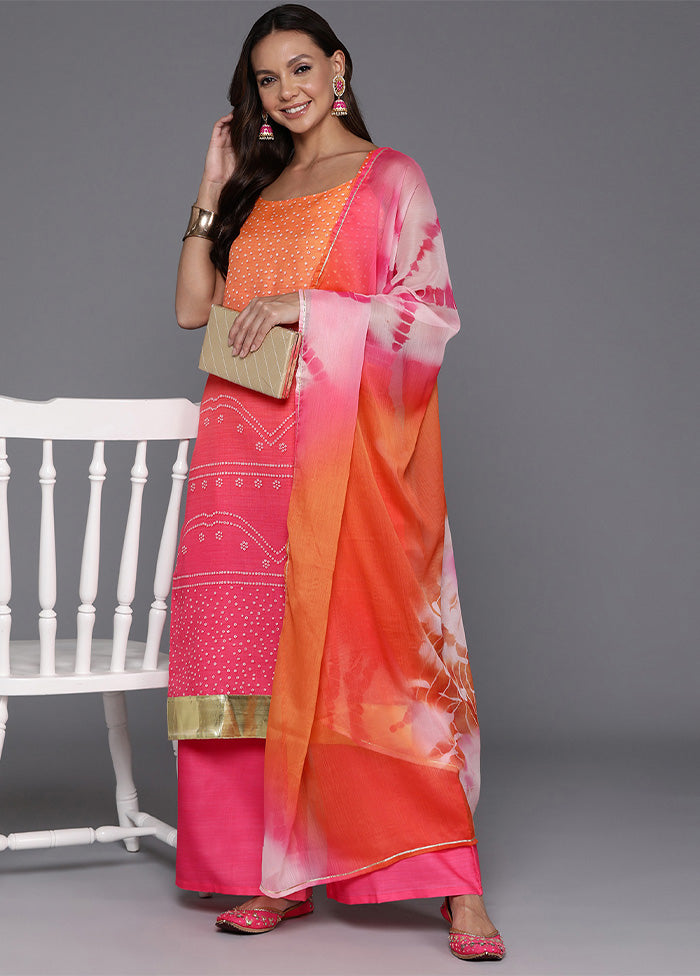 3 Pc Pink Readymade Cotton Dupatta Suit Set