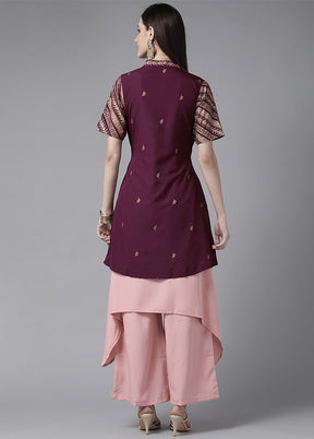 2 Pc Wine Readymade Silk Kurti Set