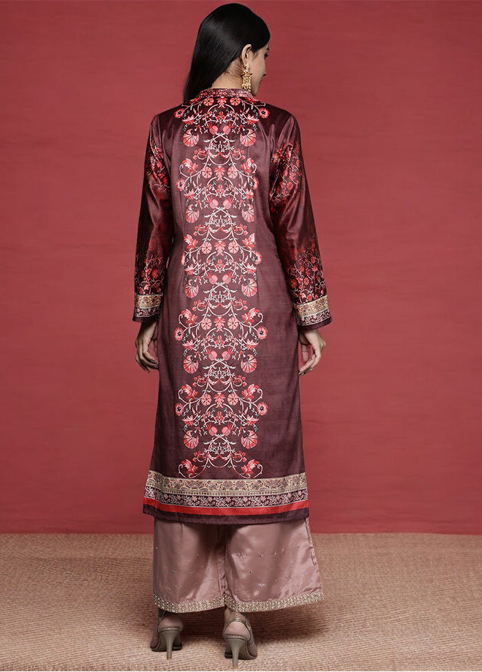 Burgundy Readymade Velvet Kurti